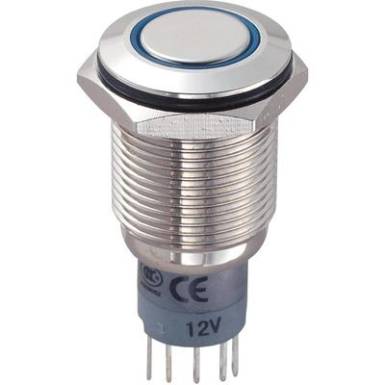 Vandálbiztos nyomógomb kör világítással, kék, 16 mm, 250V/AC, 3A, LAS2GQF-11E/B/12V/N/P Vandálbiztos nyomógomb kör világítással, kék, 16 mm, 250V/AC, 3A, LAS2GQF-11E/B/12V/N/P