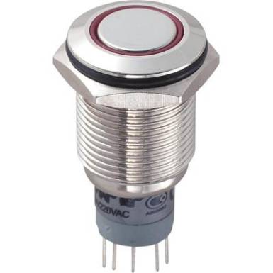 Vandálbiztos nyomókapcsoló körvilágítással, 16 mm, 250 V/AC 3A, piros, LAS2GQF-22ZE/R/12V/N/P Vandálbiztos nyomókapcsoló körvilágítással, 16 mm, 250 V/AC 3A, piros, LAS2GQF-22ZE/R/12V/N/P