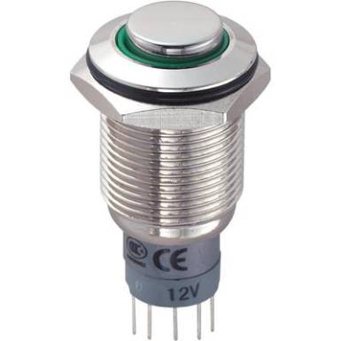 Vandálbiztos nyomókapcsoló körvilágítással, 16 mm, 250 V/AC 3A, zöld, LAS2GQH-11ZE/G/12V/N/P Vandálbiztos nyomókapcsoló körvilágítással, 16 mm, 250 V/AC 3A, zöld, LAS2GQH-11ZE/G/12V/N/P