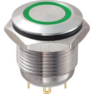 Vandálbiztos nyomógomb kör világítással, zöld, 16 mm, 48V/DC, 2A, GQ16F-10E/J/G/12V Vandálbiztos nyomógomb kör világítással, zöld, 16 mm, 48V/DC, 2A, GQ16F-10E/J/G/12V