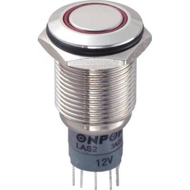 Vandálbiztos nyomógomb kör világítással, piros, 16 mm, 250V/AC, 3A, LAS2GQF-11E/R/12V/N/P Vandálbiztos nyomógomb kör világítással, piros, 16 mm, 250V/AC, 3A, LAS2GQF-11E/R/12V/N/P
