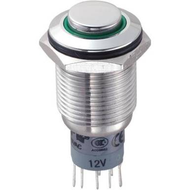 Vandálbiztos nyomókapcsoló körvilágítással, 16 mm, 250 V/AC 3A, zöld, LAS2GQH-22ZE/G/12V/S/P Vandálbiztos nyomókapcsoló körvilágítással, 16 mm, 250 V/AC 3A, zöld, LAS2GQH-22ZE/G/12V/S/P