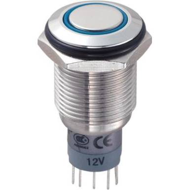 Vandálbiztos nyomógomb kör világítással, kék, 16 mm, 250V/AC, 3A, LAS2GQF-11E/B/12V/S/P Vandálbiztos nyomógomb kör világítással, kék, 16 mm, 250V/AC, 3A, LAS2GQF-11E/B/12V/S/P