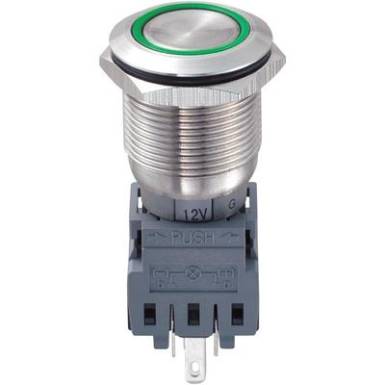 Vandálbiztos kapcsoló 19mm 5A/250VAC zöld, LAS1-BGQ-11ZE/G/12V Vandálbiztos kapcsoló 19mm 5A/250VAC zöld, LAS1-BGQ-11ZE/G/12V