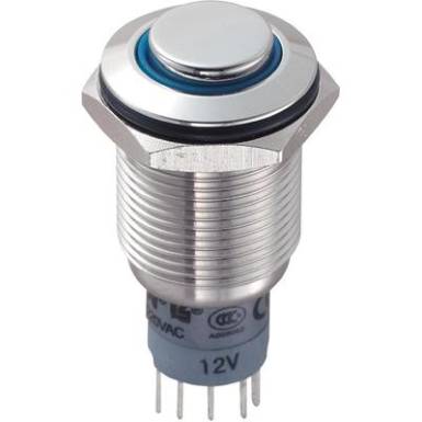 Vandálbiztos nyomógomb kör világítással, kék, 16 mm, 250V/AC, 3A, LAS2GQH-11E/B/12V/S/P Vandálbiztos nyomógomb kör világítással, kék, 16 mm, 250V/AC, 3A, LAS2GQH-11E/B/12V/S/P
