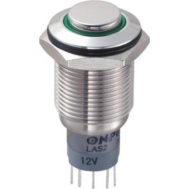 Vandálbiztos nyomógomb kör világítással, zöld, 16 mm, 250V/AC, 3A, LAS2GQH-11E/G/12V/S/P Vandálbiztos nyomógomb kör világítással, zöld, 16 mm, 250V/AC, 3A, LAS2GQH-11E/G/12V/S/P