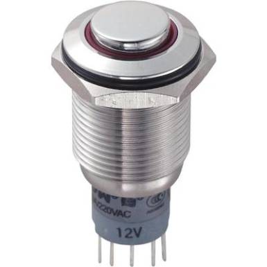 Vandálbiztos nyomógomb kör világítással, piros, 16 mm, 250V/AC, 3A, LAS2GQH-11E/R/12V/S/P Vandálbiztos nyomógomb kör világítással, piros, 16 mm, 250V/AC, 3A, LAS2GQH-11E/R/12V/S/P