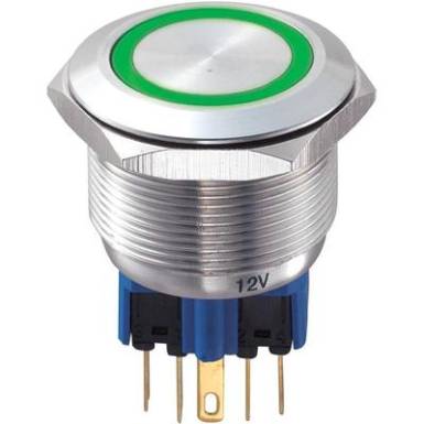 Vandálbiztos nyomógomb kör világítással, zöld, 25 mm, 250V/AC, 5A, GQ25-11E/G/12V Vandálbiztos nyomógomb kör világítással, zöld, 25 mm, 250V/AC, 5A, GQ25-11E/G/12V