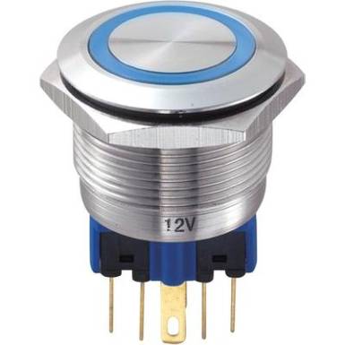 Vandálbiztos nyomógomb kör világítással, kék, 22 mm, 250V/AC, 5A, GQ25-12E/B/12V Vandálbiztos nyomógomb kör világítással, kék, 22 mm, 250V/AC, 5A, GQ25-12E/B/12V