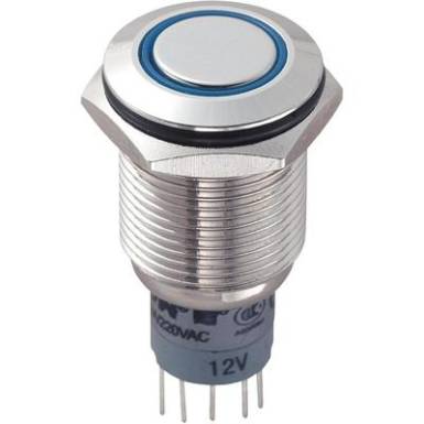 Vandálbiztos nyomógomb kör világítással, kék, 16 mm, 250V/AC, 3A, LAS2GQF-22E/B/12V/N/P Vandálbiztos nyomógomb kör világítással, kék, 16 mm, 250V/AC, 3A, LAS2GQF-22E/B/12V/N/P