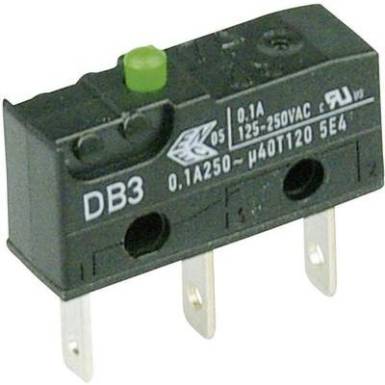 Cherry szubminiatűr mikrokapcsoló, 250V/AC, 1 váltó, csúszósarus, DB3C-B1AA Cherry szubminiatűr mikrokapcsoló, 250V/AC, 1 váltó, csúszósarus, DB3C-B1AA