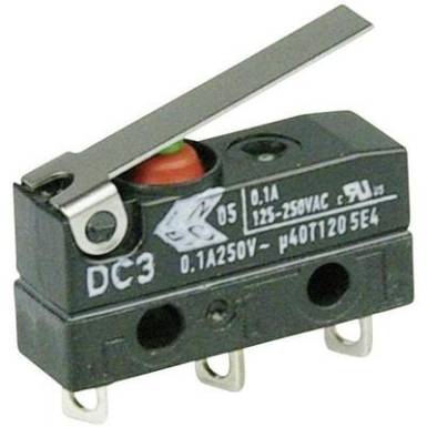 Szubminiatűr kapcsoló, 250 V/AC 1 váltó Forrasztható csatlakozás IP67 Cherry Switches DC3C-A1LB Szubminiatűr kapcsoló, 250 V/AC 1 váltó Forrasztható csatlakozás IP67 Cherry Switches DC3C-A1LB