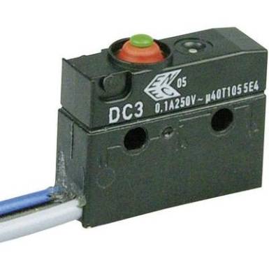 Cherry Switches Szubminiatűr kapcsoló, 250 V/AC DC3 DC3C-C3AA 1 váltó Litze 500 mm IP67 Cherry Switches Szubminiatűr kapcsoló, 250 V/AC DC3 DC3C-C3AA 1 váltó Litze 500 mm IP67