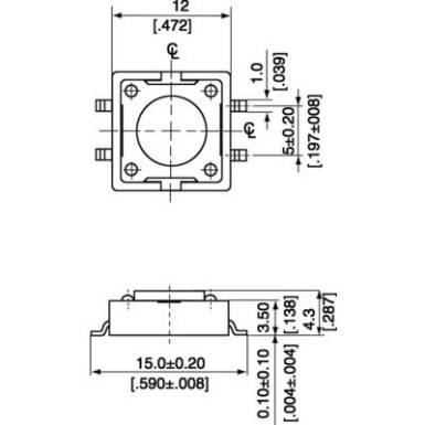 SMD nyomógomb 12x12 mm 4.3mm SMD nyomógomb 12x12 mm 4.3mm