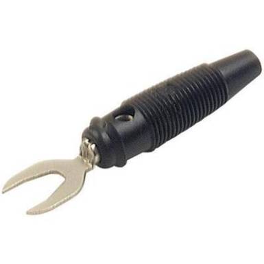 SKS Hirschmann villás labordugó, Ø 4 mm, 30 A, fekete, 930.584-100 SKS Hirschmann villás labordugó, Ø 4 mm, 30 A, fekete, 930.584-100