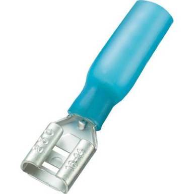 Csúszósarus hüvely, zsugortömlős, 9,5 mm / 0,8 mm 180°, részlegesen szigetelt, kék Conrad 93014c282 30 db Csúszósarus hüvely, zsugortömlős, 9,5 mm / 0,8 mm 180°, részlegesen szigetelt, kék Conrad 93014c282 30 db