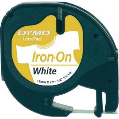 DYMO feliratoz&oacute;szalag LetraTag, 12mm, feh&eacute;r/fekete, felvasalhat&oacute;, S0718840