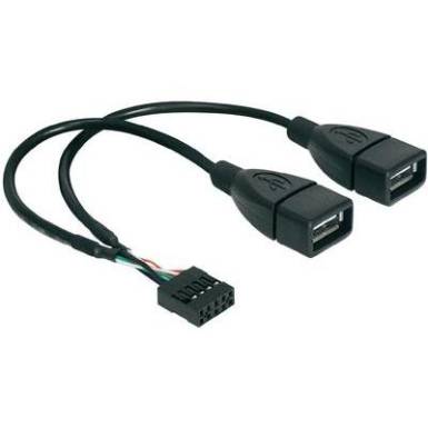 USB Y k&aacute;bel [1x USB 2.0 alj belső 4 p&oacute;lus&uacute; - 2x USB 2.0 alj A] 0.20 m fekete  Delock