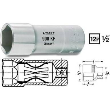 Gyújtógyertya dugókulcsfej, 16 mm (5/8)/12,5 mm (1/2), Hazet 900AKF Gyújtógyertya dugókulcsfej, 16 mm (5/8)/12,5 mm (1/2), Hazet 900AKF