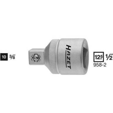 Adapter belsőnégyszögről 12,5 mm (1/2) külső négyszögre 10 mm (3/8), Hazet 958-2 Adapter belsőnégyszögről 12,5 mm (1/2) külső négyszögre 10 mm (3/8), Hazet 958-2