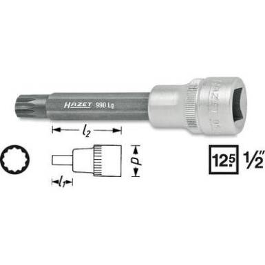 Csavarhúzófej belső sokszögű csavarokhoz 12 mm, belső négyszög 12,5 mm (1/2), Hazet 990LG-12 Csavarhúzófej belső sokszögű csavarokhoz 12 mm, belső négyszög 12,5 mm (1/2), Hazet 990LG-12
