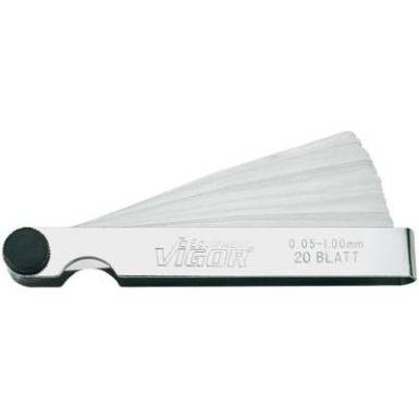 Hézagmérő készlet 0,05 - 1,0 mm, 20 lemez, Vigor V1714 Hézagmérő készlet 0,05 - 1,0 mm, 20 lemez, Vigor V1714
