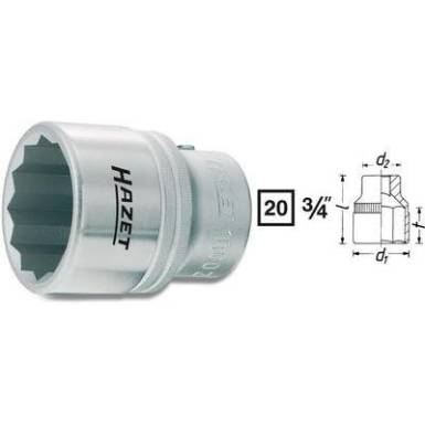 Kettős hatlapú dugókulcsfej 50 mm, belső négyszög 20 mm (3/4), Hazet 1000Z-50 Kettős hatlapú dugókulcsfej 50 mm, belső négyszög 20 mm (3/4), Hazet 1000Z-50