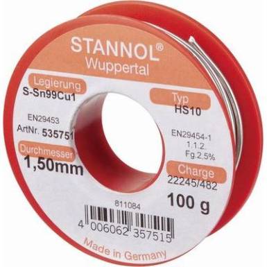 Forrasztóhuzal, ólommentes forrasztó ón Sn99Cu1 1,5mm Stannol HS10 2510 Forrasztóhuzal, ólommentes forrasztó ón Sn99Cu1 1,5mm Stannol HS10 2510