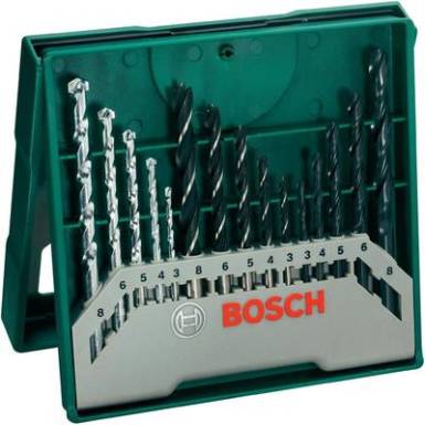 Bosch 15 részes fúrószár készlet, fafúró, fémfúró, falfúró és kőzetfúró készlet Bosch X-Line Bosch 15 részes fúrószár készlet, fafúró, fémfúró, falfúró és kőzetfúró készlet Bosch X-Line