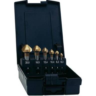 Kúpos süllyesztő készlet, HSS TiN 6.3 mm, 8.3 mm, 10.4 mm, 12.4 mm, 16.5 mm, 20.5 mm Exact 05567 Kúpos süllyesztő készlet, HSS TiN 6.3 mm, 8.3 mm, 10.4 mm, 12.4 mm, 16.5 mm, 20.5 mm Exact 05567
