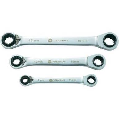 Racsnis csillag villáskulcs készlet, 8-19 mm, 4 in 1, 3 részes króm-vanádium TOOLCRAFT Racsnis csillag villáskulcs készlet, 8-19 mm, 4 in 1, 3 részes króm-vanádium TOOLCRAFT