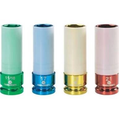 4 r&eacute;szes dug&oacute;kulcs k&eacute;szlet 17/19/21/17.5 mm (11/16"), hossz 85 mm, TOOLCRAFT 821580