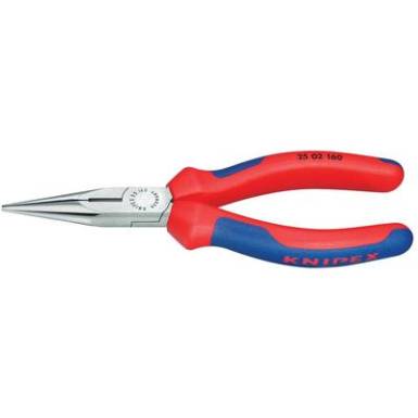 Fél-kerek csőrű fogó vágóéllel (Rádiófogó) 160 mm, hegyes, lapos pofa, Knipex 25 02 160 Fél-kerek csőrű fogó vágóéllel (Rádiófogó) 160 mm, hegyes, lapos pofa, Knipex 25 02 160