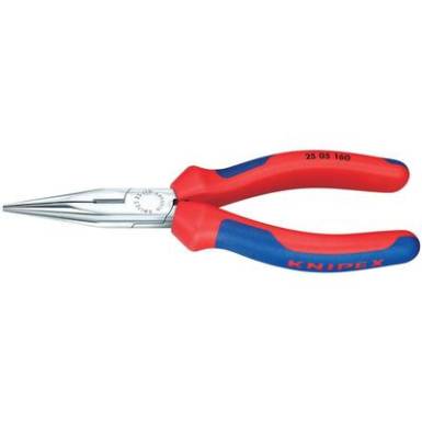 Fél-kerek csőrű fogó vágóéllel (Rádiófogó) 140 mm, hegyes, lapos pofa, Knipex 25 05 140 Fél-kerek csőrű fogó vágóéllel (Rádiófogó) 140 mm, hegyes, lapos pofa, Knipex 25 05 140