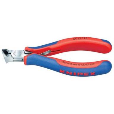 Elektronikai homlokcsípőfogó, lágy/közepes/kemény huzal max.: Ø 1,5/1/0,5 mm, Knipex 64 32 120 Elektronikai homlokcsípőfogó, lágy/közepes/kemény huzal max.: Ø 1,5/1/0,5 mm, Knipex 64 32 120