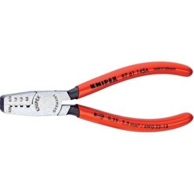 Krimpelő fog&oacute; &eacute;rv&eacute;gh&uuml;velyekhez 145 mm, pol&iacute;rozott fej, Knipex 97 61 145 A