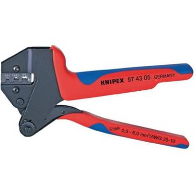 Krimpelő-rendszerfogó cserélhető krimp profilokhoz, krimpelő betéttel szigeteletlen sarukhoz, 200 mm, Knipex 97 43 05 Krimpelő-rendszerfogó cserélhető krimp profilokhoz, krimpelő betéttel szigeteletlen sarukhoz, 200 mm, Knipex 97 43 05