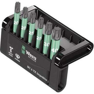 Gy&eacute;m&aacute;ntbevonatos &ouml;tv&ouml;z&ouml;tt szersz&aacute;mac&eacute;l Impaktor Torx BIT k&eacute;szlet, 6 r&eacute;szes Wera Mini-Check Impaktor 2 05057693001