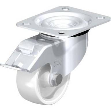 Poliamid kerék, acéllemez forgóvillás, kerékfékkel 75 MM, felfogótalppal Poliamid kerék, acéllemez forgóvillás, kerékfékkel 75 MM, felfogótalppal