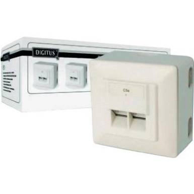 Falba süllyesztett RJ45 csatlakozó 2 aljzatos CAT 5e fehér Digitus RAL 9010 Falba süllyesztett RJ45 csatlakozó 2 aljzatos CAT 5e fehér Digitus RAL 9010
