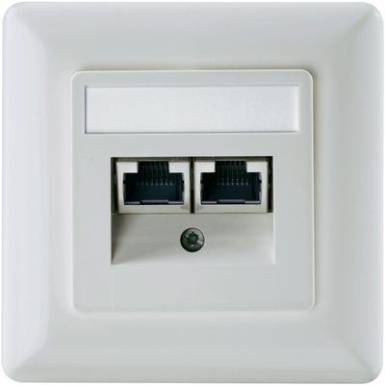 RJ45-&ouml;s s&uuml;llyesztett fali aljzat, 2db CAT 5e aljzattal, gy&ouml;ngy-feh&eacute;r sz&iacute;nben Setec 501286