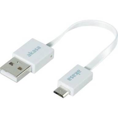 USB adatkábel, töltőkábel, USB mikro 2.0 fehér, 15 cm, lapos kivitel, Akasa USB adatkábel, töltőkábel, USB mikro 2.0 fehér, 15 cm, lapos kivitel, Akasa