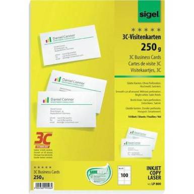 Sigel 3C l&aacute;togat&oacute;i k&aacute;rty&aacute;k, 85 x 55 mm, 250 g/m&sup2;, 100 db, LP800