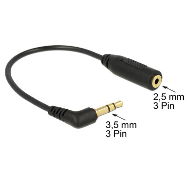 Delock Audio Cable Stereo jack 3.5 mm 3 pin male  Stereo jack 2.5 mm 3 pin female angled 65675