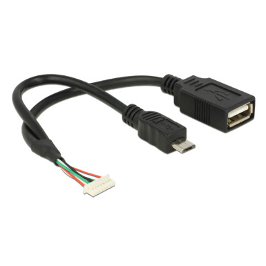 Delock Cable USB 2.0 pin header female 1,25 mm 8 pin  USB 2.0 Type-A female + USB 2.0 Type Micro-B 84835