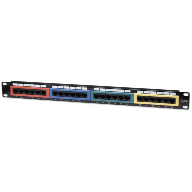 Intellinet Patch panel UTP Cat5e 24-portos RJ45 19'' 1U színes modulokkal 513678