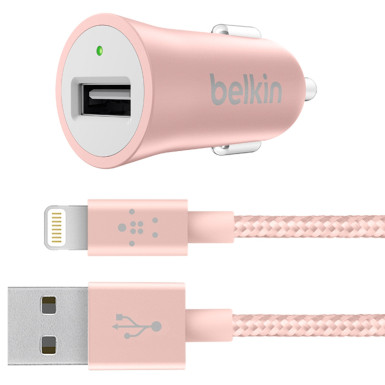 Belkin MIXIT UP Metallic Universal Car Charger with Lightning Cable Rose Gold