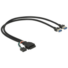 Delock USB 3.0 kábel tűfejes anya + USB 2.0 tűfejes anya  2 x USB 3.0 A anya 45 cm 83829