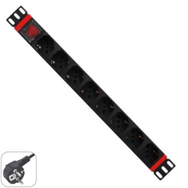 WP Multiple Socket for rack 19"– 8 Italian/Schuko sockets, with On/Off switch, 1 unit - Schuko Plug WP Multiple Socket for rack 19"– 8 Italian/Schuko sockets, with On/Off switch, 1 unit - Schuko Plug