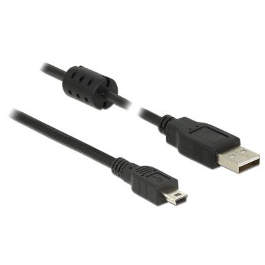 Delock USB 2.0-s kábel A-típusú csatlakozódugóval  USB 2.0 Mini-B csatlakozódugóval, 1,5 m, fekete 84913